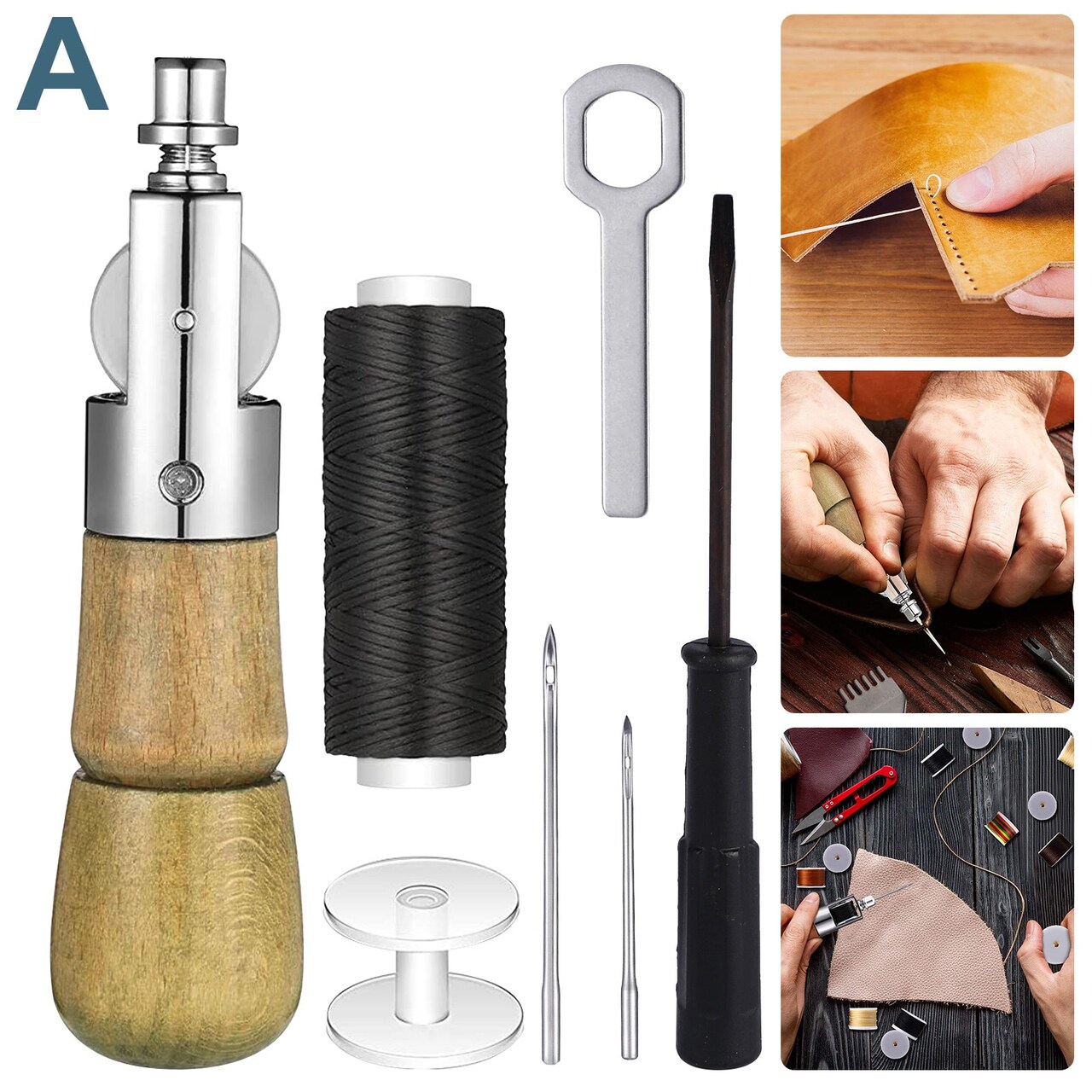DIY Sewing Awl Repair Tool Kit for Leather, Sail Canvas
